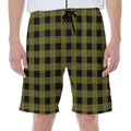 Olive Green Buffalo Check Pattern Print Men's Beach Shorts