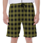 Olive Green Buffalo Check Pattern Print Men's Beach Shorts