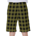 Olive Green Buffalo Check Pattern Print Men's Beach Shorts