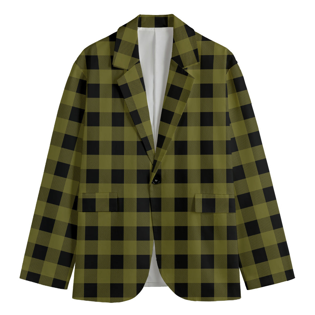 Olive Green Buffalo Check Pattern Print Men's Blazer