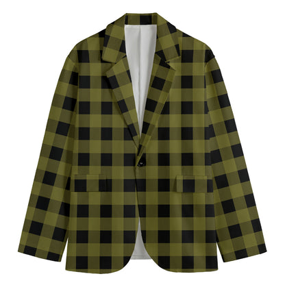 Olive Green Buffalo Check Pattern Print Men's Blazer