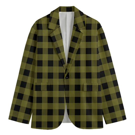 Olive Green Buffalo Check Pattern Print Men's Blazer