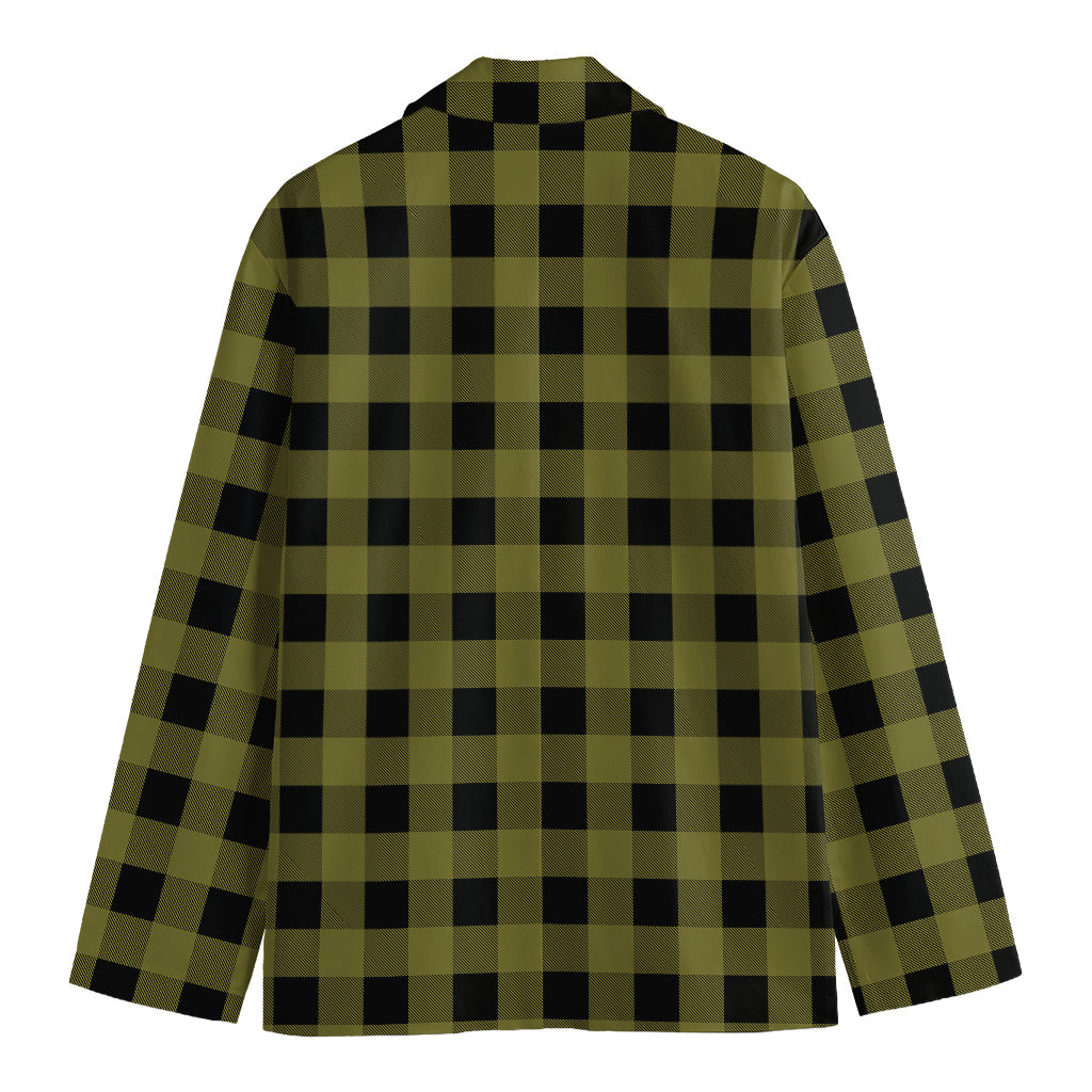 Olive Green Buffalo Check Pattern Print Men's Blazer