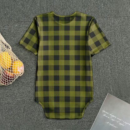Olive Green Buffalo Check Pattern Print Men's Bodysuit