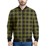 Olive Green Buffalo Check Pattern Print Men's Bomber Jacket