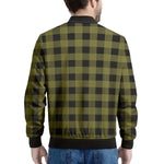 Olive Green Buffalo Check Pattern Print Men's Bomber Jacket