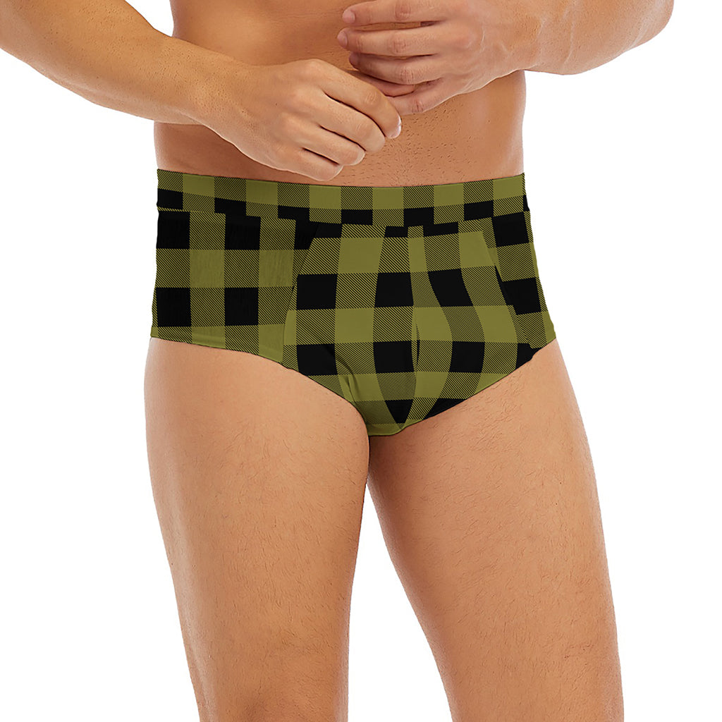 Olive Green Buffalo Check Pattern Print Men's Briefs