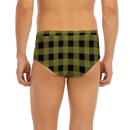 Olive Green Buffalo Check Pattern Print Men's Briefs