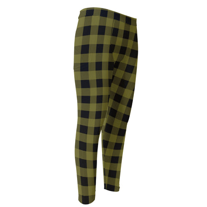 Olive Green Buffalo Check Pattern Print Men's Compression Pants