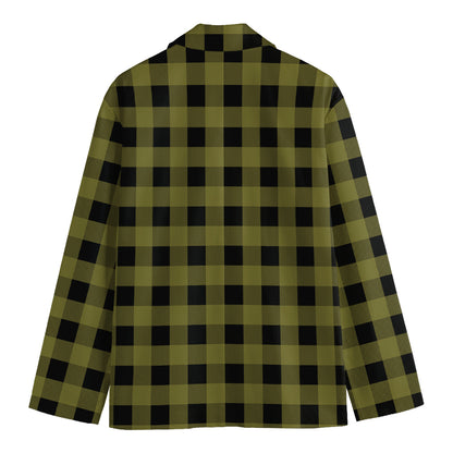 Olive Green Buffalo Check Pattern Print Men's Cotton Blazer