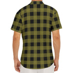 Olive Green Buffalo Check Pattern Print Men's Deep V-Neck Shirt