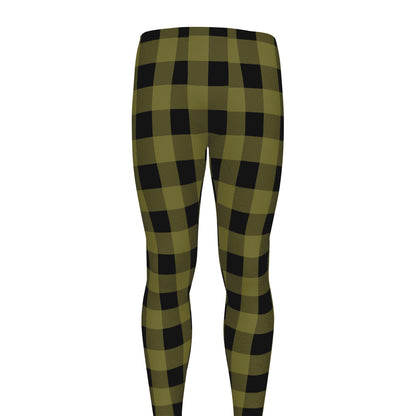 Olive Green Buffalo Check Pattern Print Men's leggings