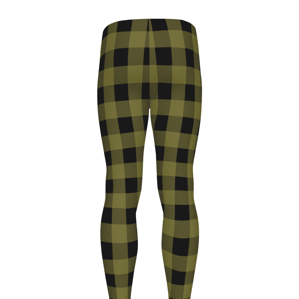 Olive Green Buffalo Check Pattern Print Men's leggings