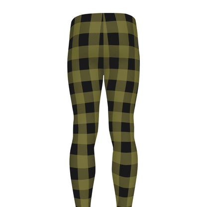 Olive Green Buffalo Check Pattern Print Men's leggings