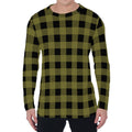 Olive Green Buffalo Check Pattern Print Men's Long Sleeve T-Shirt