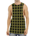 Olive Green Buffalo Check Pattern Print Men's Muscle Tank Top