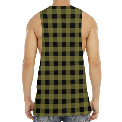Olive Green Buffalo Check Pattern Print Men's Muscle Tank Top