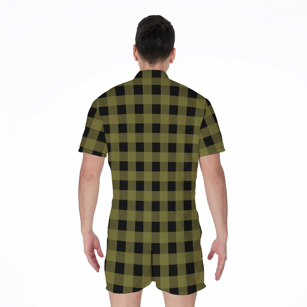 Olive Green Buffalo Check Pattern Print Men's Rompers