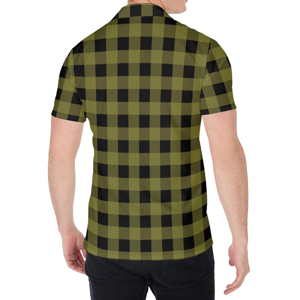 Olive Green Buffalo Check Pattern Print Men's Shirt