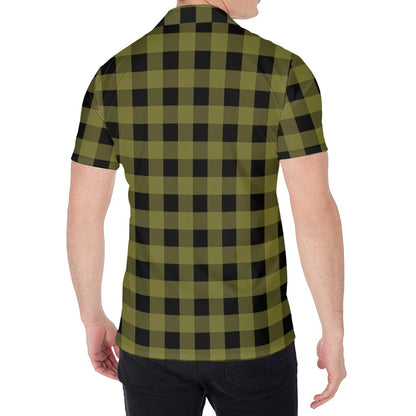 Olive Green Buffalo Check Pattern Print Men's Shirt
