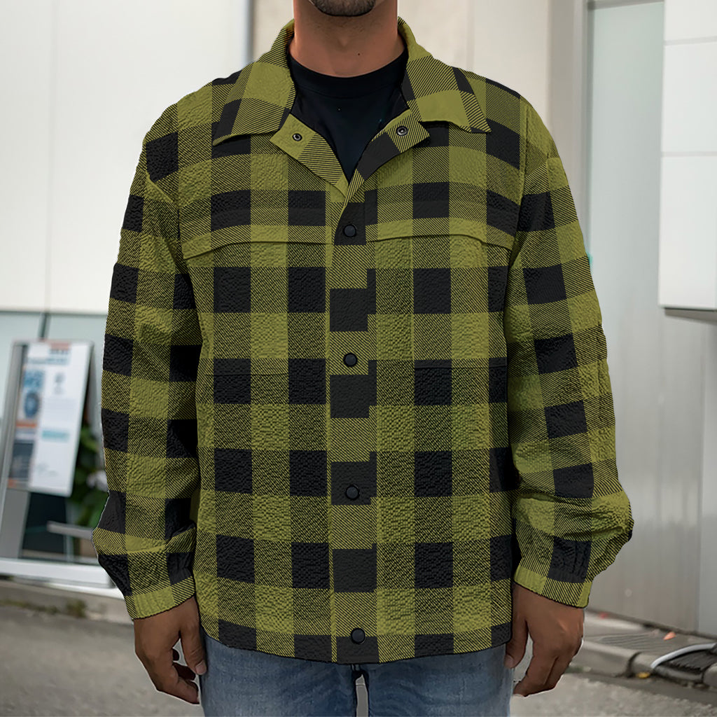 Olive Green Buffalo Check Pattern Print Men's Shirt Jacket