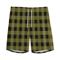 Olive Green Buffalo Check Pattern Print Men's Athletic Shorts