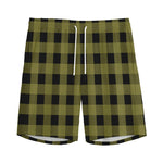 Olive Green Buffalo Check Pattern Print Men's Sports Shorts