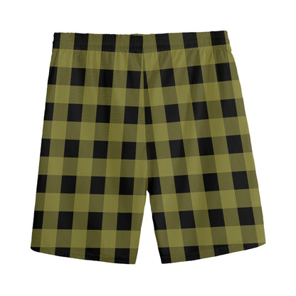 Olive Green Buffalo Check Pattern Print Men's Sports Shorts