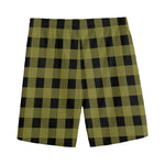 Olive Green Buffalo Check Pattern Print Men's Sports Shorts