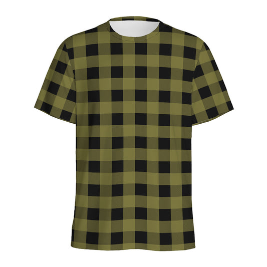 Olive Green Buffalo Check Pattern Print Men's Sports T-Shirt