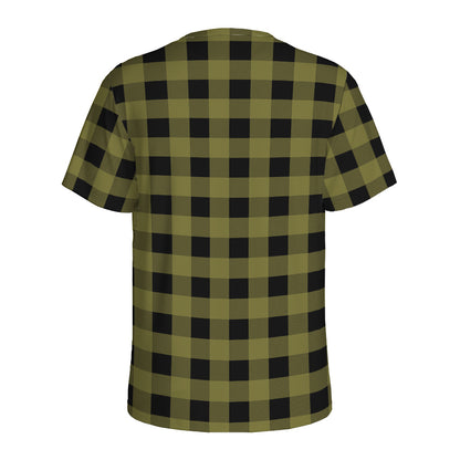 Olive Green Buffalo Check Pattern Print Men's Sports T-Shirt