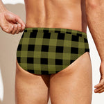 Olive Green Buffalo Check Pattern Print Men's Swim Briefs