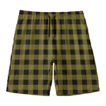 Olive Green Buffalo Check Pattern Print Men's Swim Trunks