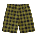 Olive Green Buffalo Check Pattern Print Men's Swim Trunks