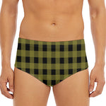 Olive Green Buffalo Check Pattern Print Men's Triangle Swim Briefs