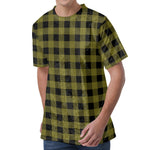 Olive Green Buffalo Check Pattern Print Men's Velvet T-Shirt