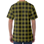 Olive Green Buffalo Check Pattern Print Men's Velvet T-Shirt