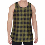 Olive Green Buffalo Check Pattern Print Men's Velvet Tank Top