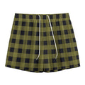 Olive Green Buffalo Check Pattern Print Mesh Shorts