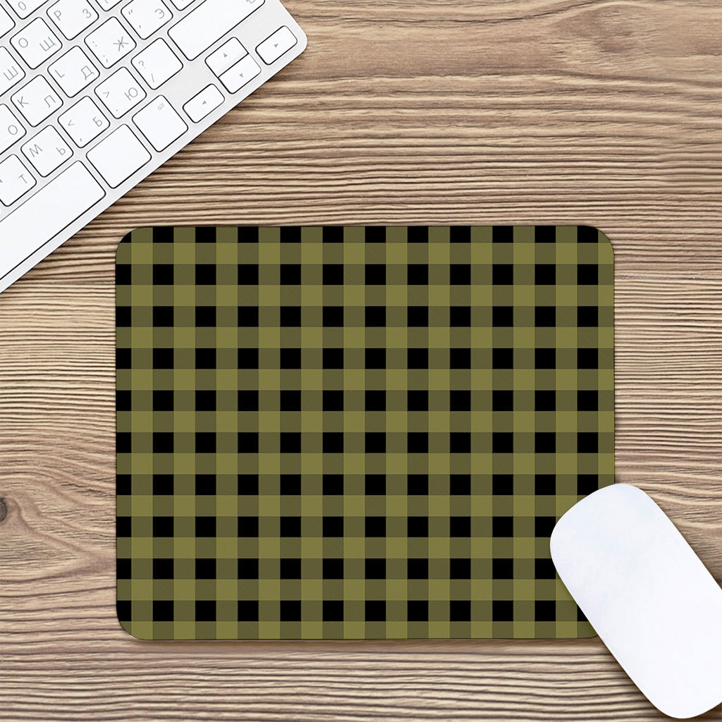 Olive Green Buffalo Check Pattern Print Mouse Pad