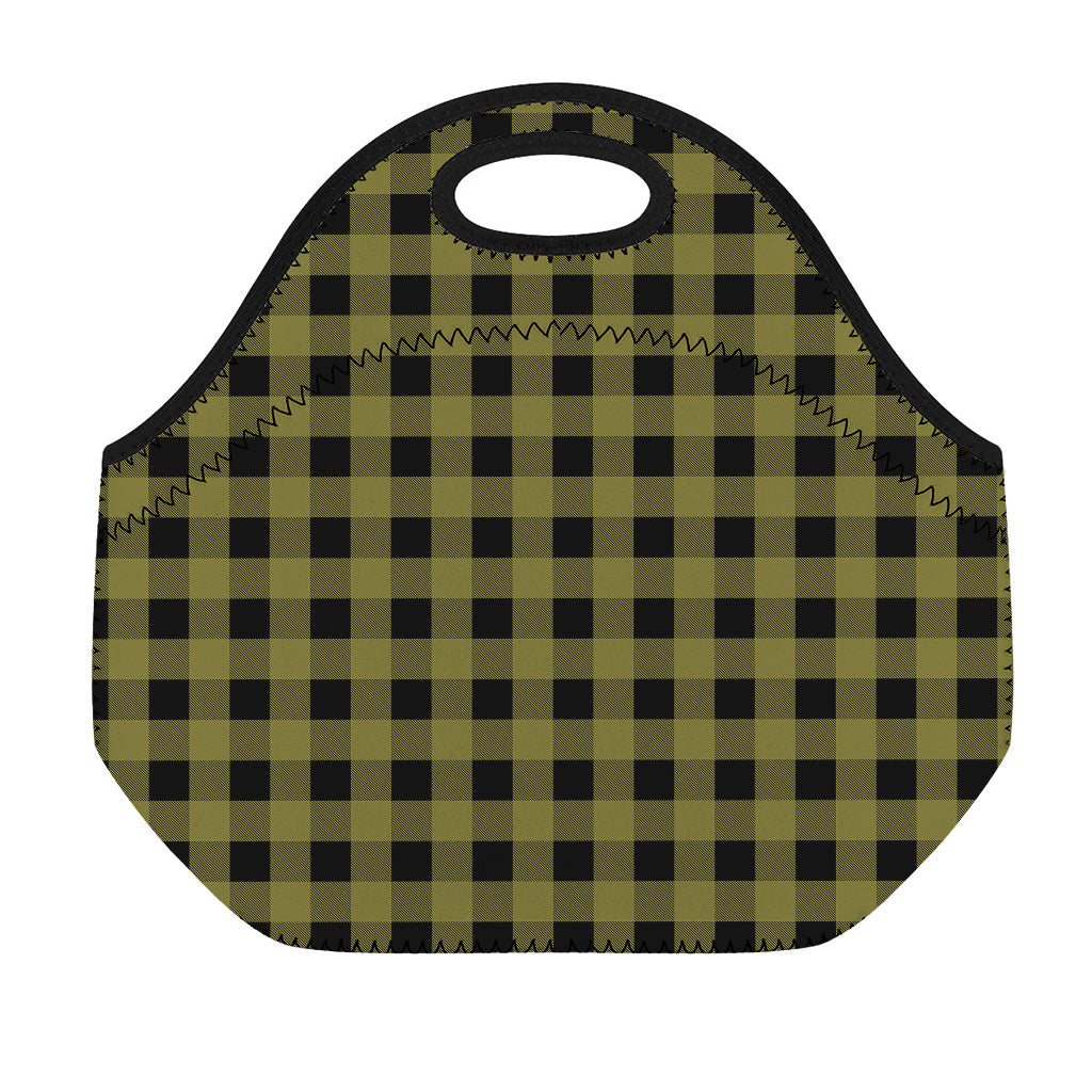 Olive Green Buffalo Check Pattern Print Neoprene Lunch Bag