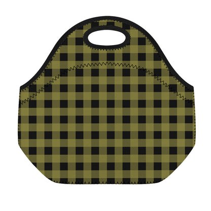 Olive Green Buffalo Check Pattern Print Neoprene Lunch Bag