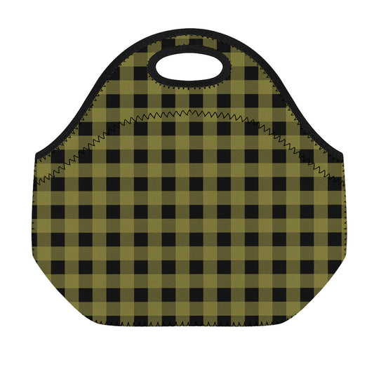 Olive Green Buffalo Check Pattern Print Neoprene Lunch Bag