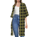 Olive Green Buffalo Check Pattern Print Open Front Beach Cover Up
