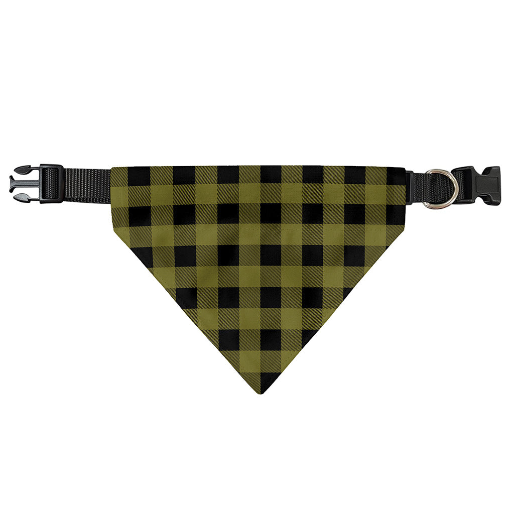 Olive Green Buffalo Check Pattern Print Over The Collar Dog Bandana