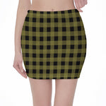 Olive Green Buffalo Check Pattern Print Pencil Mini Skirt