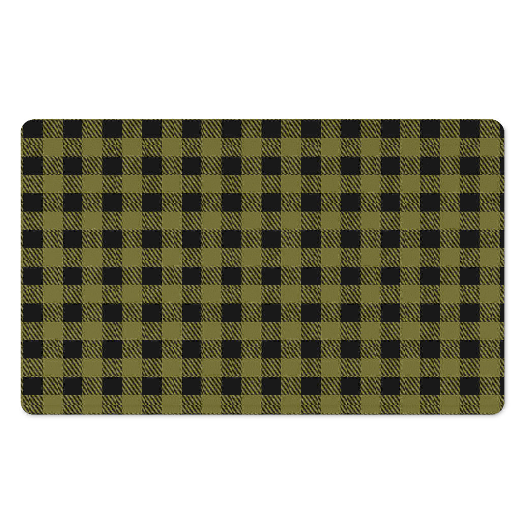 Olive Green Buffalo Check Pattern Print Polyester Doormat