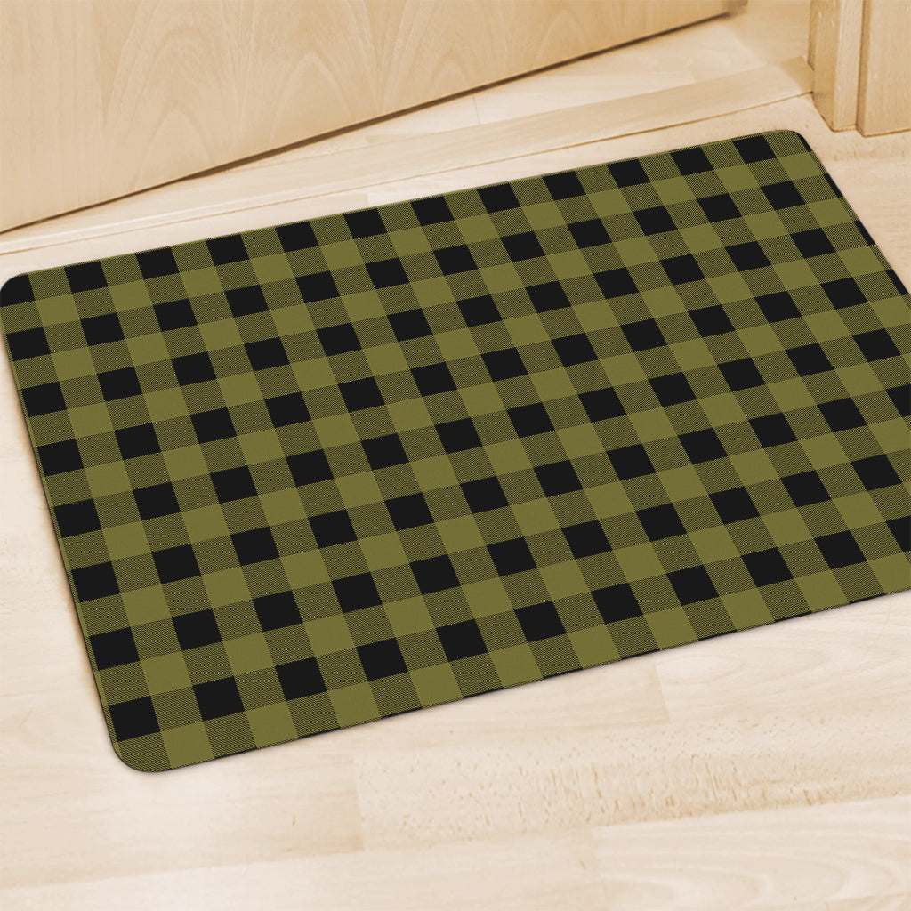 Olive Green Buffalo Check Pattern Print Polyester Doormat