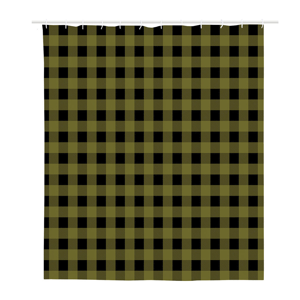 Olive Green Buffalo Check Pattern Print Polyester Shower Curtain