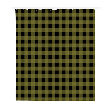 Olive Green Buffalo Check Pattern Print Polyester Shower Curtain